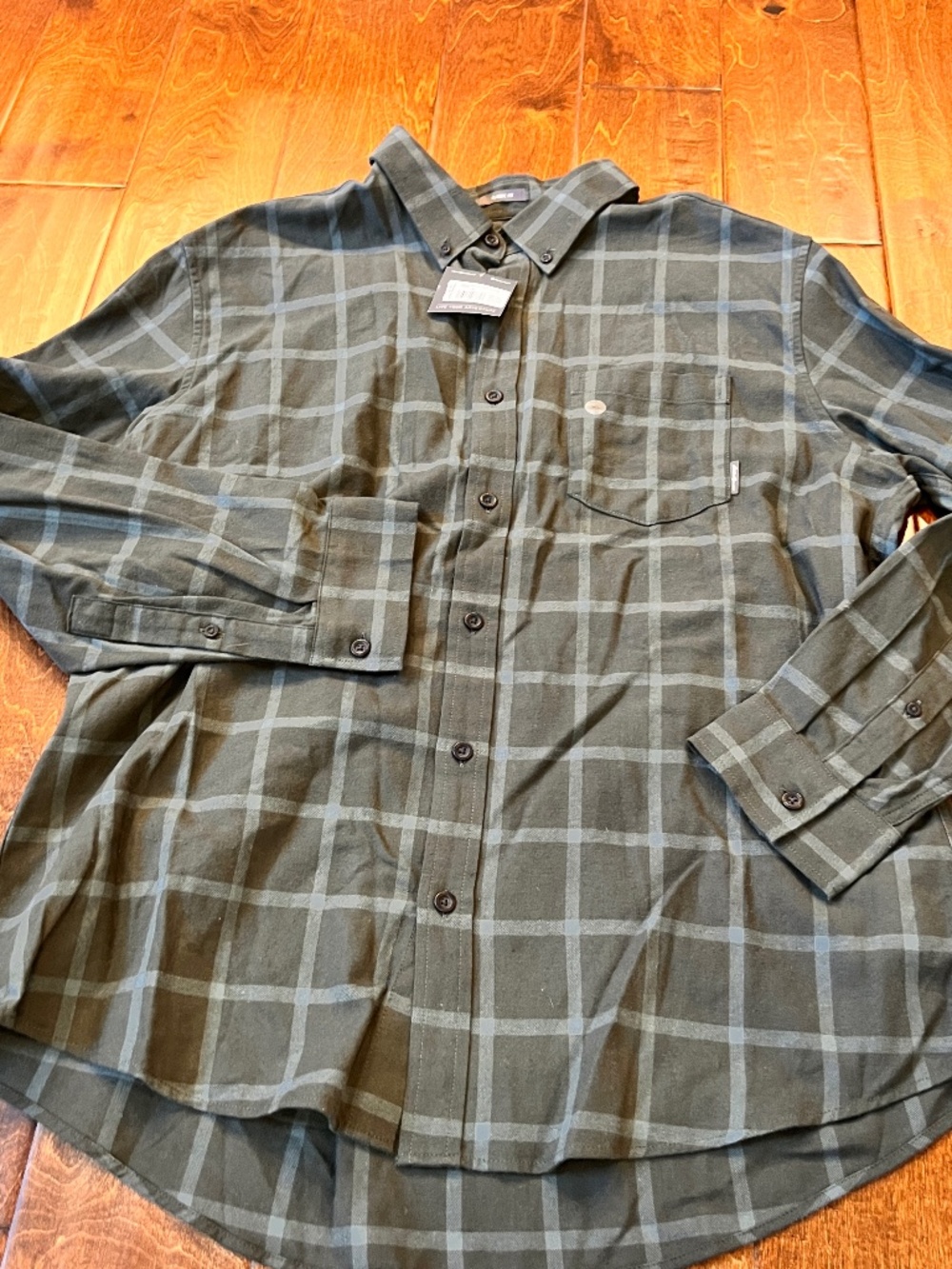 Eddie Bauer Field Flannel Loden LS Men’s Size XL Forest Green/Light Blue
